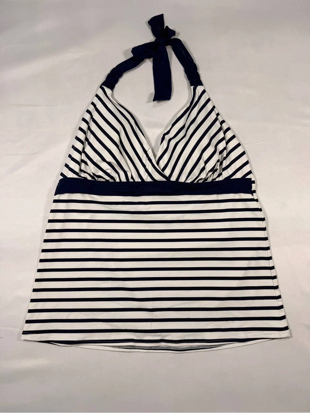 Lands’ End Striped Halter Tankini Swimsuit Top Navy White Size 14